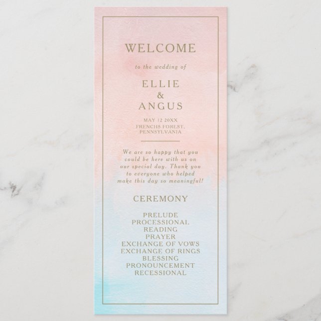 Programme de mariage d'été avec l'aquarelle Sunset (Devant)