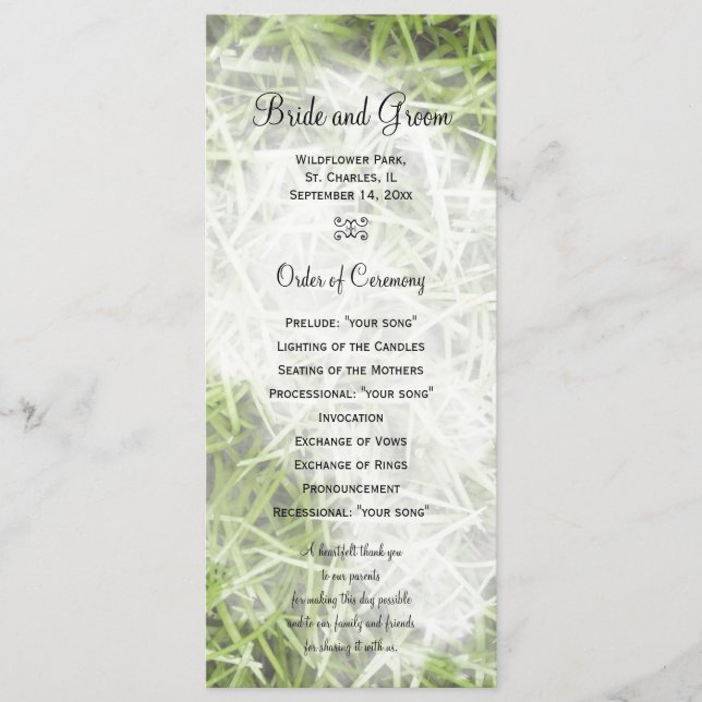 Programme de mariage d'été pour le Jardin de l'her (Devant)