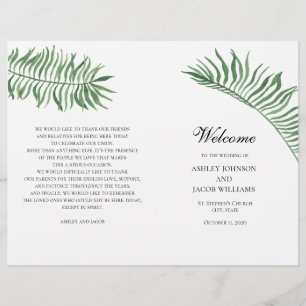 Programme de mariage d'été tropical. Feuilles vert