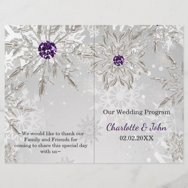 programme de mariage d'hiver aux flocons d'argent  (Devant)