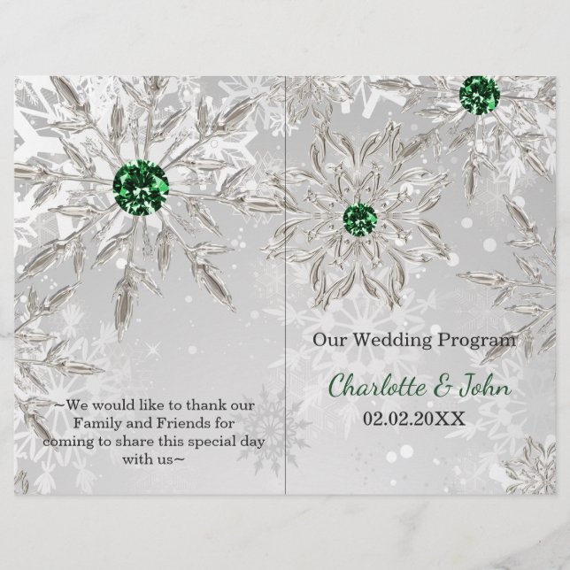 Programme de mariage d'hiver Silver Green Snowflak (Devant)