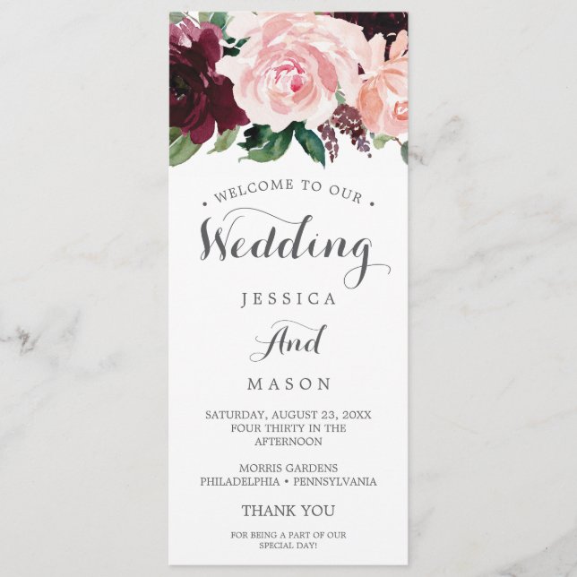 Programme de mariage double face Blush Bourgogne (Devant)