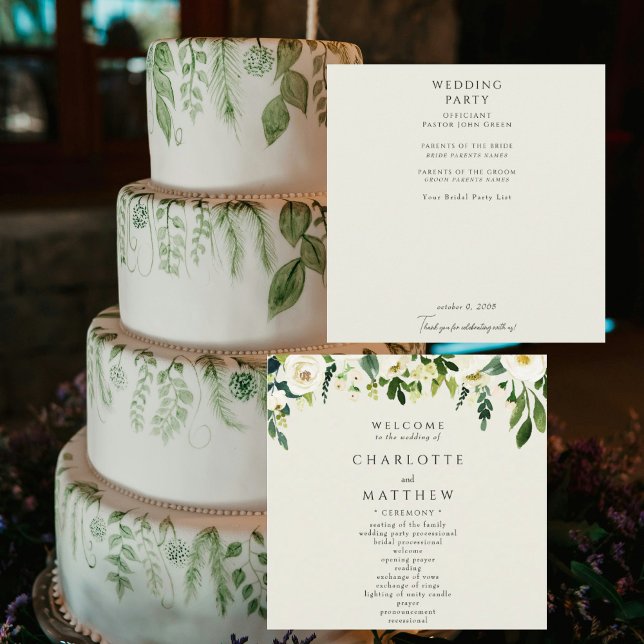 Programme de mariage élégant à fleurs blanches et  (Créateur téléchargé)