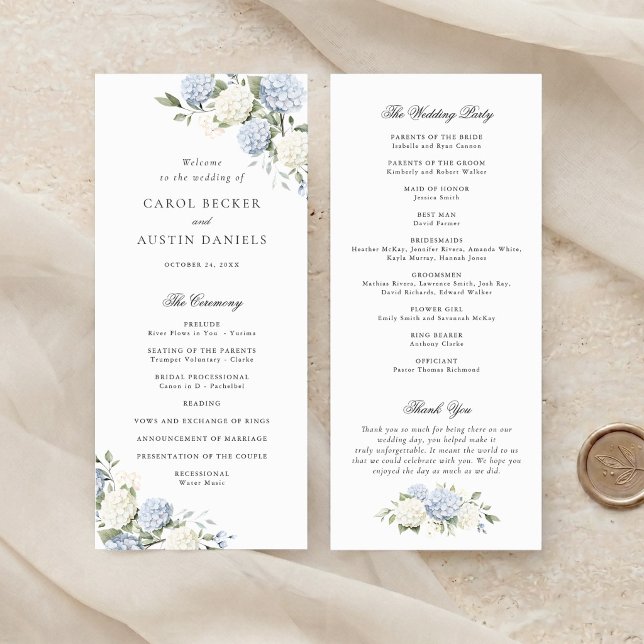 Programme de mariage élégant aux fleurs d'hortensi (Créateur téléchargé)