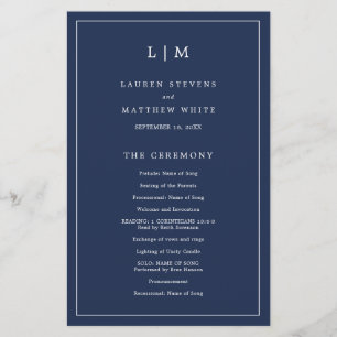 Programme de mariage élégant avec monogramme bleu