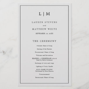 Programme de mariage élégant avec monogramme gris 