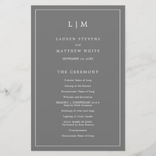 Programme de mariage élégant avec monogramme gris