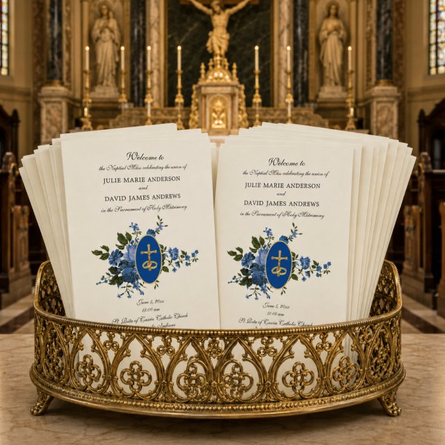 Programme de mariage élégant bleu pour la messe la (Créateur téléchargé)