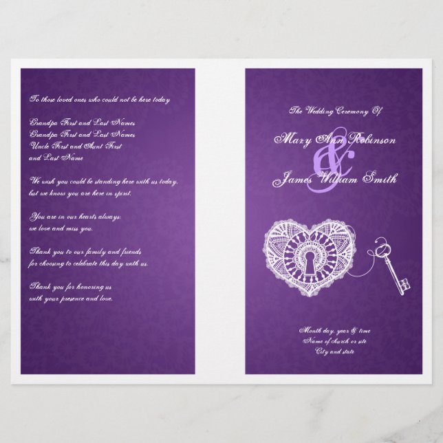 Programme De Mariage Élégant Clé De Mon Coeur Viol (Devant)