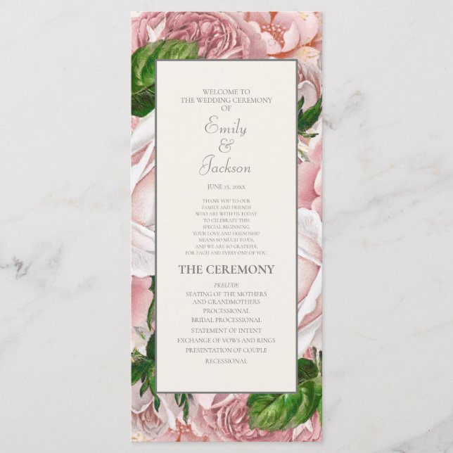 Programme de mariage élégant en rose et crème à mo (Devant)