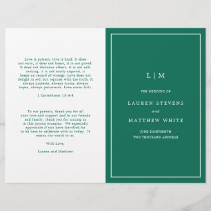 Programme de mariage élégant et simple vert émerau