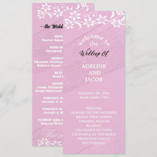 Programme de mariage élégant floral rose et blanc