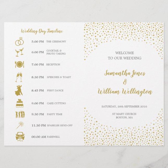 Programme de mariage Elegant Gold Confetti (Devant)