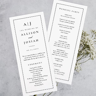 Programme de mariage élégant monogramme noir et bl