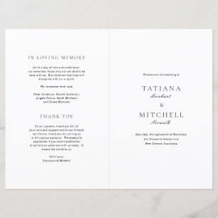 Programme de mariage élégant noir et blanc classiq