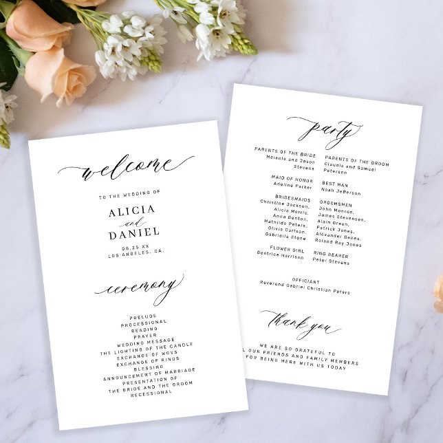 Programme de mariage élégant noir et blanc de budg (Créateur téléchargé)