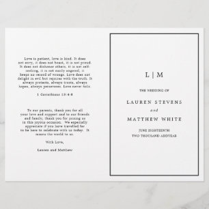 Programme de mariage élégant noir et blanc simple