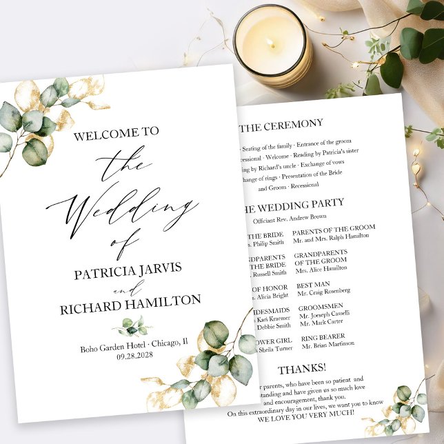 Programme de mariage élégant or et verdure (Créateur téléchargé)