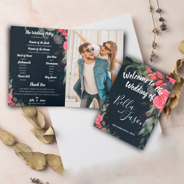 Programme de mariage Elégant Pêche Orange Floral (Wedding Program Elegant Peach Orange Floral wedding )