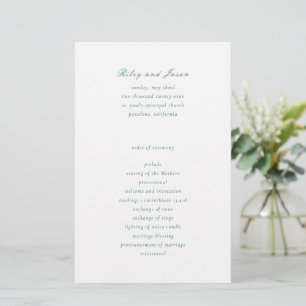 Programme de mariage élégant vert émeraude propre