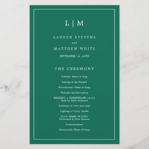 Programme de mariage élégant vert émeraude simple