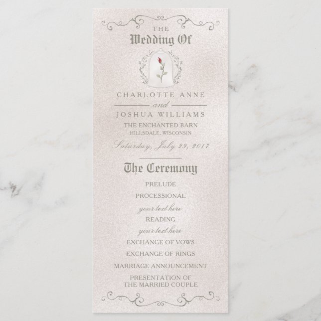 PROGRAMME DE MARIAGE | Élégante Rose rouge de beau (Devant)