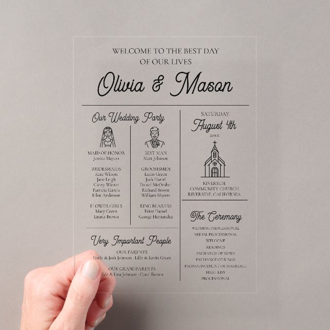 Programme de mariage en acrylique infographique mo (In situ (ordinateur de poche))