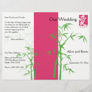 Programme de mariage en bambou rose, blanc et vert