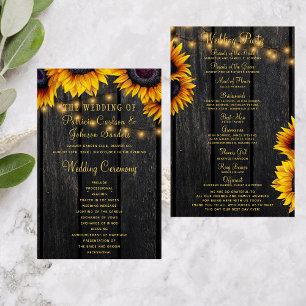 Programme de mariage en bois rustique tournesol or