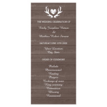 Programme de mariage en bois vintage à motif de bo