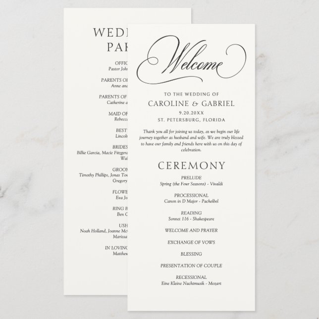 Programme de mariage en calligraphie de style form (Devant / Derrière)