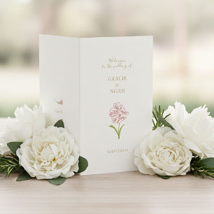 Programme de mariage en carte pliée en rose floral