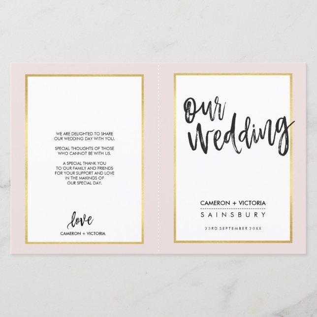 PROGRAMME DE MARIAGE en lettres brossées or cadre  (Devant)