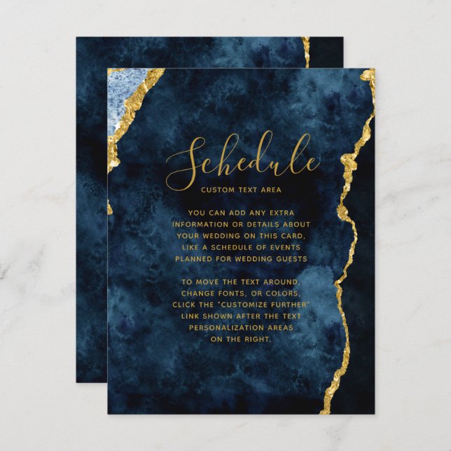 Programme de mariage en marbre bleu foncé avec feu (Devant / Derrière)