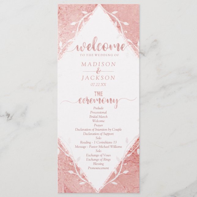 Programme de mariage en métal doré rose brillant (Devant)