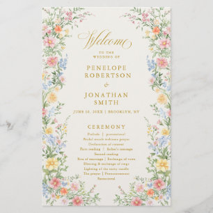 Programme de mariage en or orné de pastel doux de