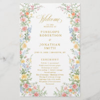 Programme de mariage en pastel doux orné de doré d
