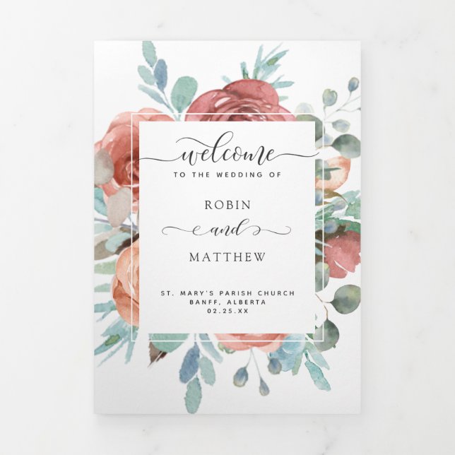 Programme de mariage et chronologie Aquarelle Flor (Page de couverture)