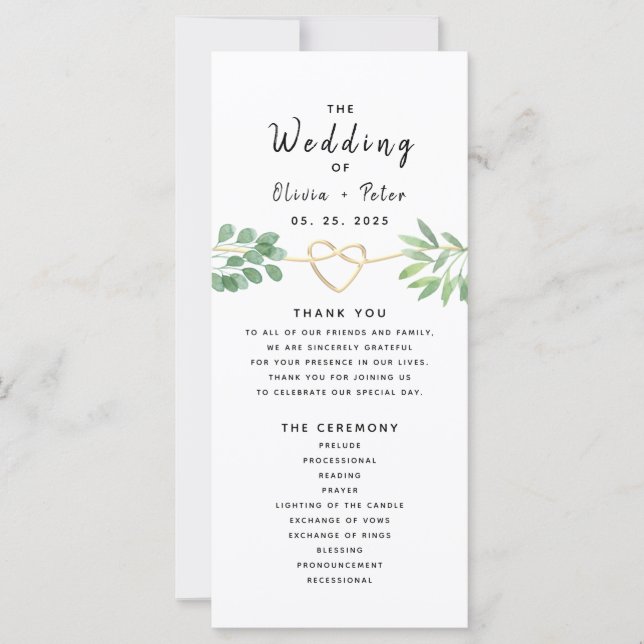Programme de mariage Eucalyptus (Devant)