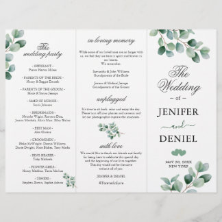 Programme de mariage Eucalyptus Botanique Verdure