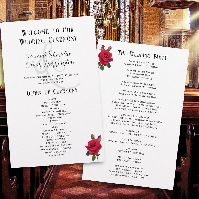 Programme de mariage feuille plate Roses Rouges (Créateur téléchargé)