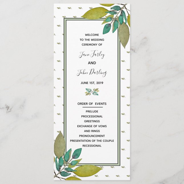 Programme de mariage Feuille vert (Devant)