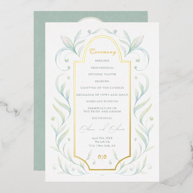 Programme de mariage Feuilles Vertes (Recto/Verso)