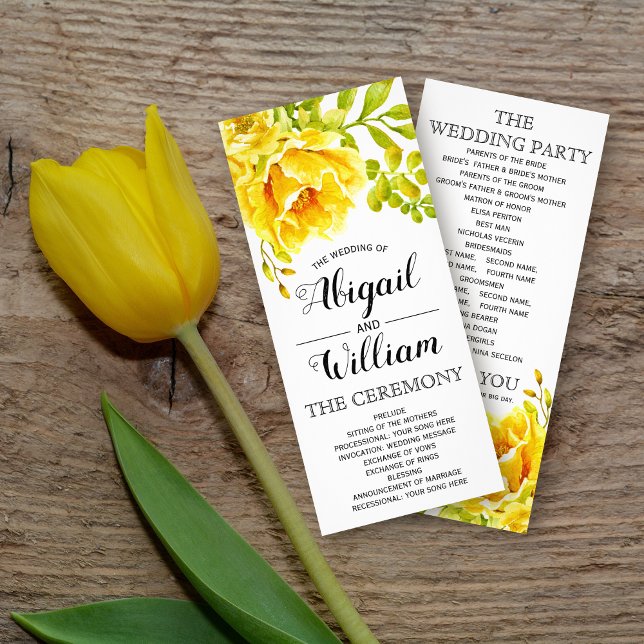Programme de mariage fleuri à l'aquarelle jaune (Créateur téléchargé)