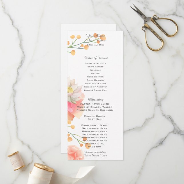 Programme de Mariage Fleurs de Pêche Tropicales (Devant/Arrière en situation)