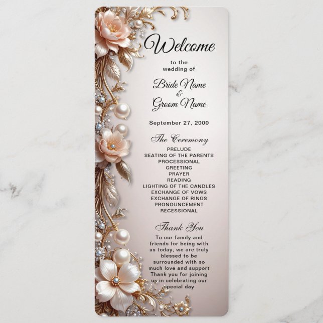 Programme de mariage Fleurs roses et blanches tend (Devant)