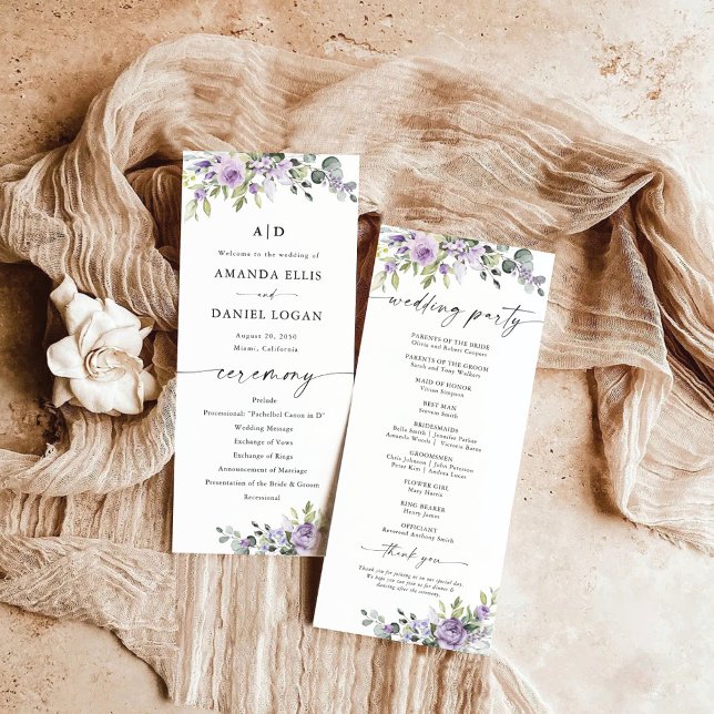 Programme de mariage Fleurs Violettes Romantiques (Créateur téléchargé)