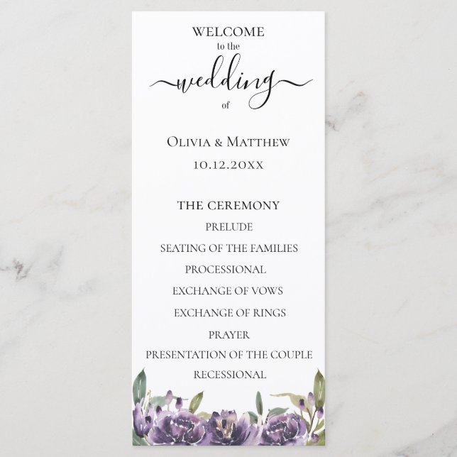Programme de mariage floral à l'aquarelle botaniqu (Devant)