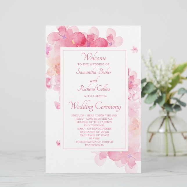 Programme de mariage floral à l'aquarelle délicate (Debout devant)
