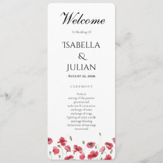 Programme de mariage floral à l'aquarelle Poppys e